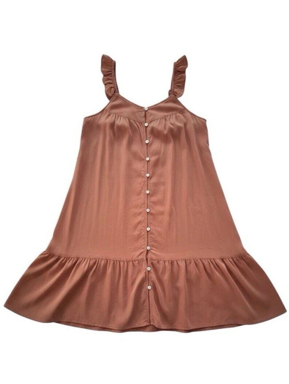 Coral Baby Doll Sundress Beach Cover-Up 100% Cotton Flowy Dress Pockets Size MED